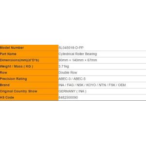 SL Series Sealed Type SL045018-D-PP Cylindrical Roller Bearing Full Complement