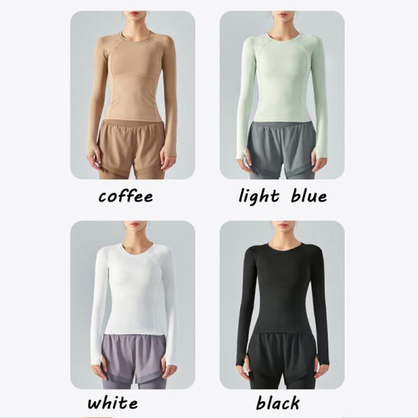 Polyester Summer Ladies Yoga Tops Long Sleeved T Shirt Four Way Stretch