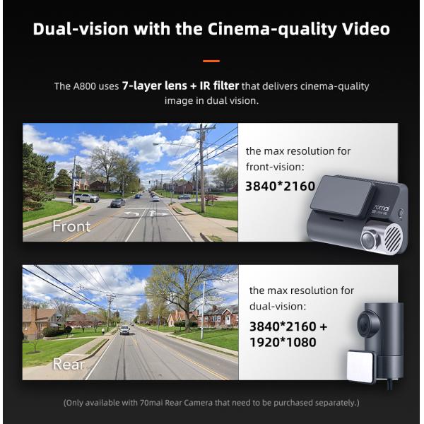 70mai Dash Cam 4K A800 Built-in GPS Cinema-quality Image 24H Parking 70mai 4K Car DVR Cam