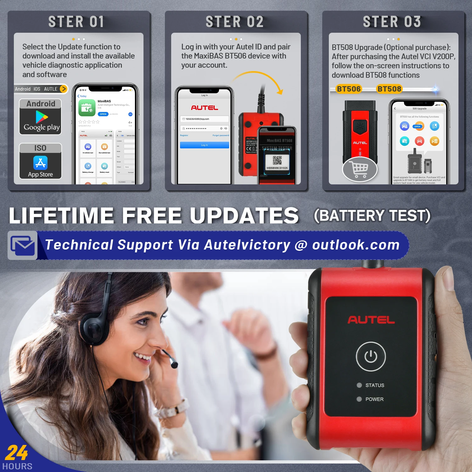 Autel MaxiBAS BT506 Auto Battery and Electrical System Analysis Tester 6V 12V 100 - 2000 CCA Car Battery Testing Tool