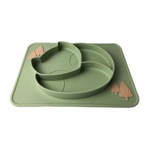 Custom Green Silicone Baby Tray Fox Shape BPA Free Silicone Baby Plate