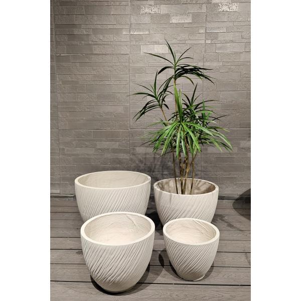 Flowing Striped Effect Contemporary Look White Round Fiber Clay Planters