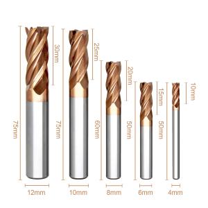 Quality HRC55 Golden Long Reach Endmill 4 To Carbide End Mill for sale