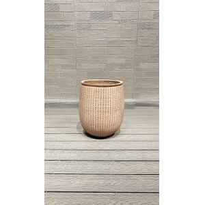 Light Tan Studded Design Round Fiber Clay Outdoor Planter Architectural