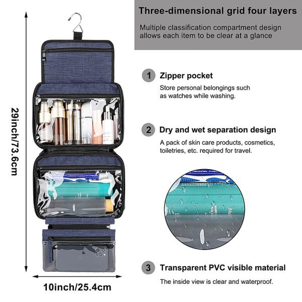 Large Hanging Toiletry Bag With Compartments 300D PVC Snowflake Travel Women'S