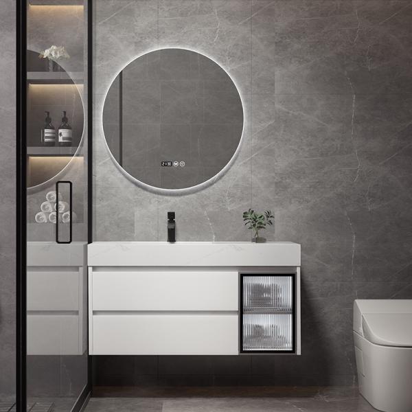 Buy Multi Layer Floating Wall Mounted Vanity Unit White Rectangle Shape at wholesale prices