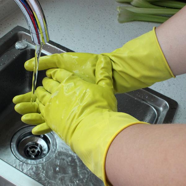 Non Slip Cotton Lined Dish Gloves , Long Rubber Dish Gloves Chenicals Resistance
