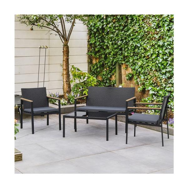 Balcony Lounge Outdoor Iron Metal Patio Furniture Set Mixed with Waterproof PE