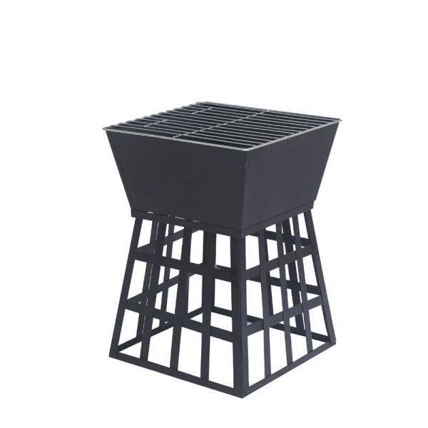 Modern Fire Pit Wood Furnace Fireplace for Bonfires and BBQs in Black Outdoor Setting