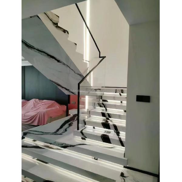 Bookmatched Panda White Marble Stair for Modern Interior Design in Professional Hotel