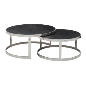 Quality Modern Round Oak Wood Top Stainless Steel Nesting Tables 20mm for sale
