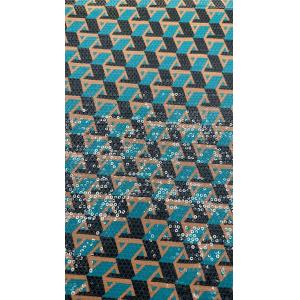 Vibrant Printed Sequin Embroidery With Geometric Patterns Clear Sequin Ground