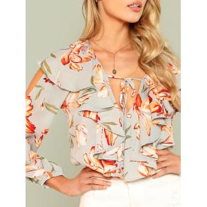 Fashion Floral Print Summer Women Blouse With Ruffle