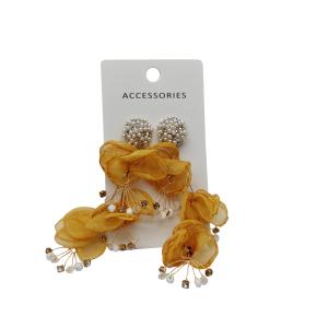 China Vintage Floral Fabric Earrings for Women 2.5cm Alloy Rhinestone on sale