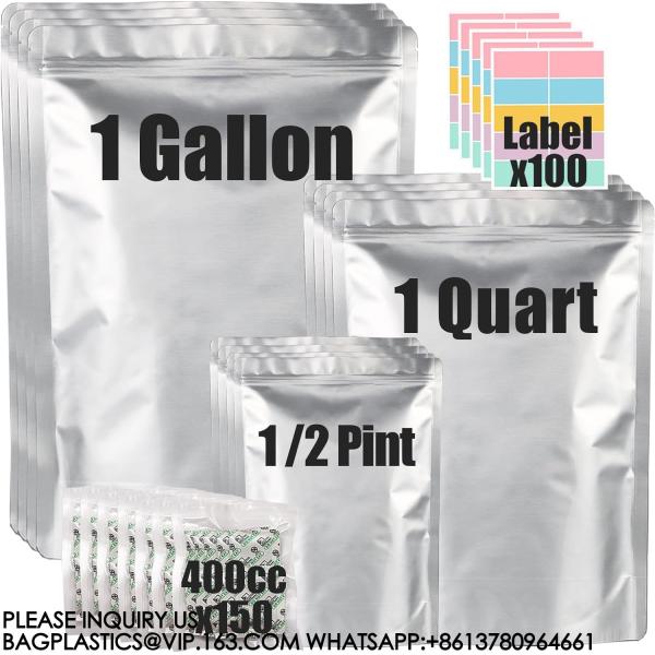 China Mylar Bags For Food Storage With Oxygen Absorbers & Labels, 10 Mil Thick 3 Sizes (1 Gallon, 1 Quart, 1/2 Pint) on sale China Mylar Bags For Food Storage With Oxygen Absorbers & Labels, 10 Mil Thick 3 Sizes (1 Gallon, 1 Quart, 1/2 Pint) on sale