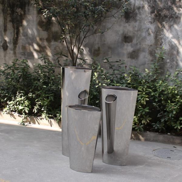 High and big mirror flower pots stainless steel silver planter