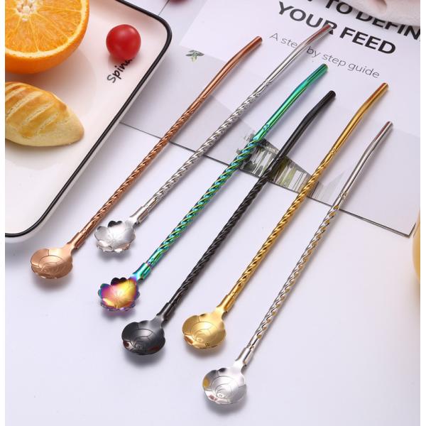 Buy Eco Friendly Metal Spoon Straws , 304 Stainless Steel Drinking Straws at wholesale prices