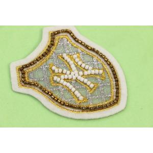 Stylish Silver Gold Metallic Embroidery Badge With White Felt Ground Beads