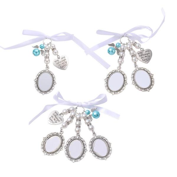 Sublimation Blank Customizable Silver Memorial Wedding Bouquet Photo Charm With