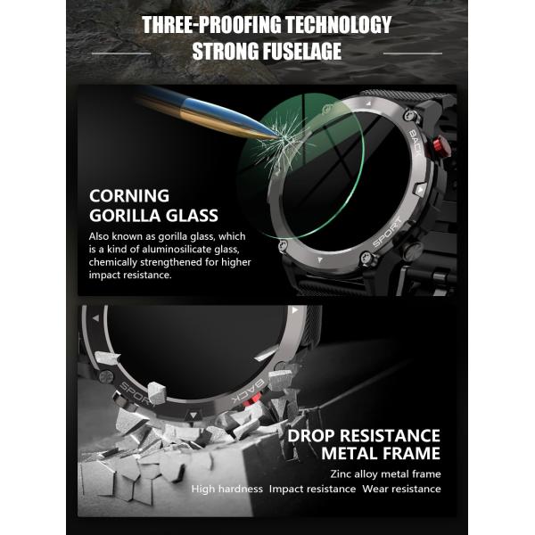 Touch Screen Tactical Smartwatch with Text and Call, Heart Rate, Blood Oxygen, and Activity Trackers