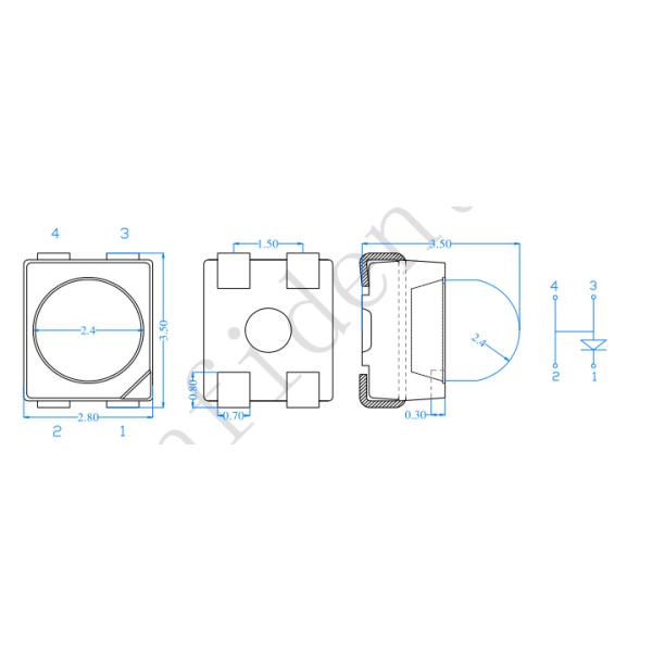 Red / Yellow / Orange SMD LED Diode With Lens 3528 PLCC4 High Brightness