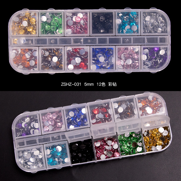 12 Grid Rhinestone Nail Stones Crystal Multi Shape Glass Diamonds Nails Art Decoration
