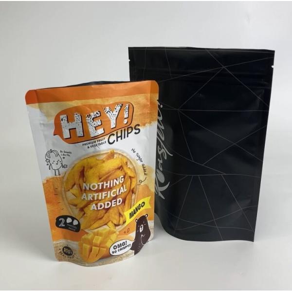 Buy Custom Printed Food Grade Matt Finish Resealable Bags Stand Up Zipper Bags with Aluminum Foil for Mango Chips at wholesale prices