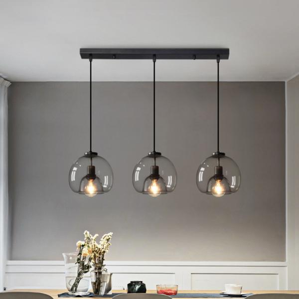 Nordic LED Pendant Lamp E27 Black Chandelier For Living Room Dining Room Kitchen Bedroom Modern Gray GlassLamp(WH-GP-32)