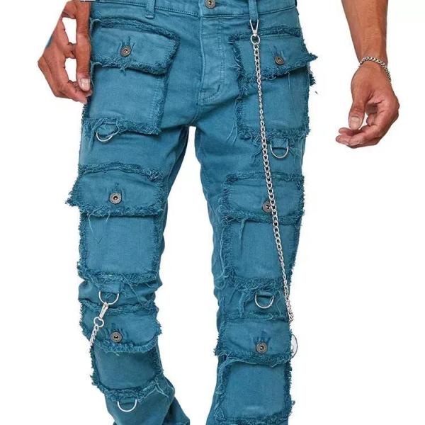 Hot Selling Pants Flared Cotton Men Streetwear Fashion Hip-Hop Loose Straight Cargo Jeans