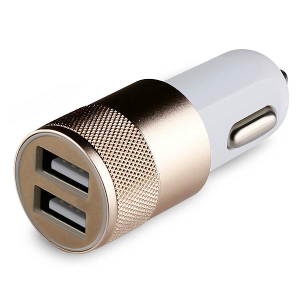5V2.1A knurling dual USB car charger for mobile phone metal rings type