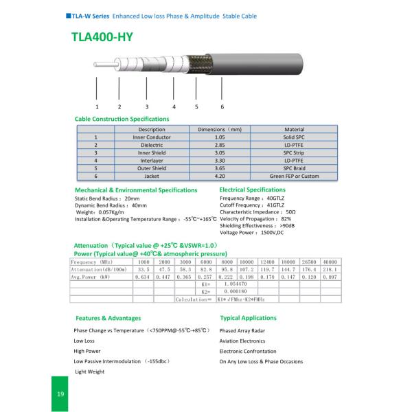 Buy TLA-W  Series Enhanced Low Loss Phase & Amplitude Stable Cable at wholesale prices