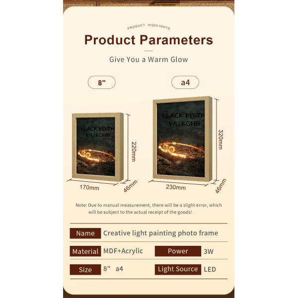 White Light Wood Frame Black Myth Monkey King Journey West Light Painting for Bedroom