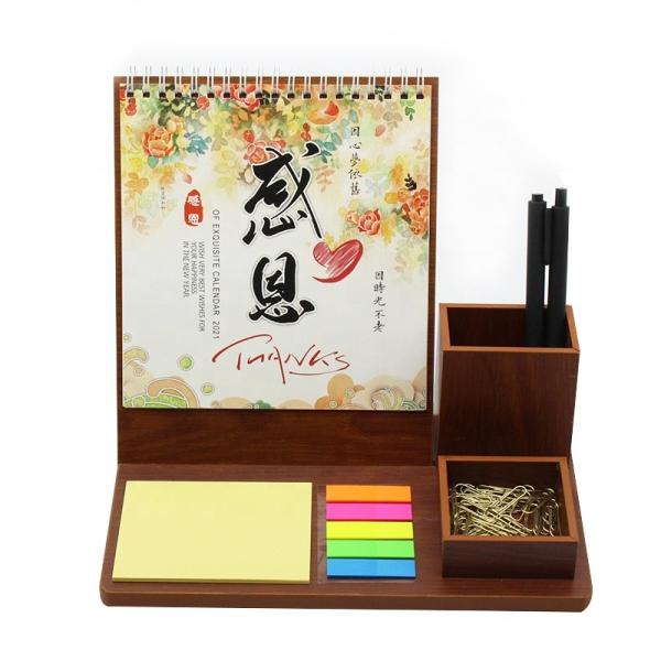 Buy Custom Logo Wooden Printable Desk Calendar With Pencil Holder at wholesale prices