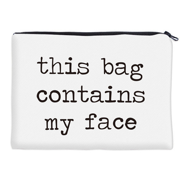 Buy Simple White Polyester Women Makeup Bags with Printed Letter at wholesale prices