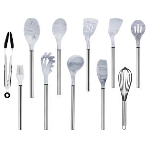 Artistic Marble Stainless Steel Silicone Utensils 11pcs FDA Approved