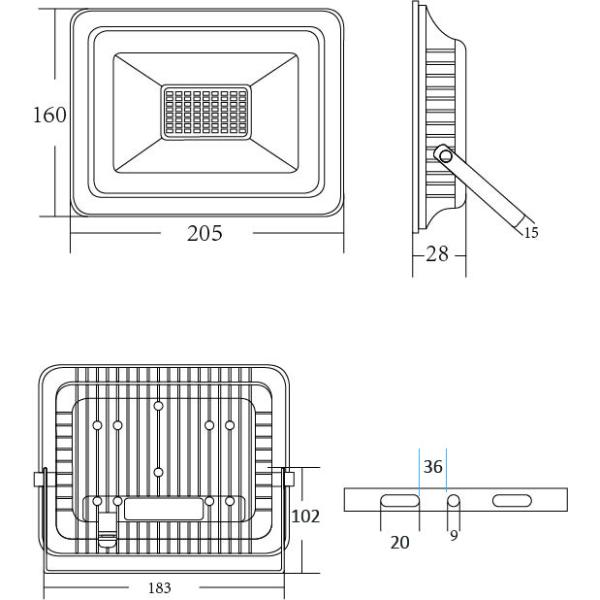 Energy Saving Eco LED SMD Flood Light 50w IP66 4500lm