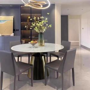 Luxurious Marble Stainless Steel Dining Table , 8 People Circle Marble Dining