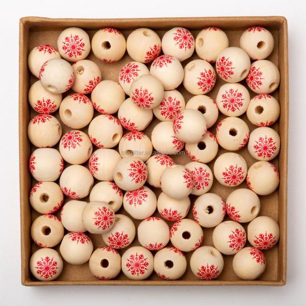 Wood Bead Bandage Dress featuring Hole Shape Christmas Snow Star Stripe 16MM Wood Beads for Back to School