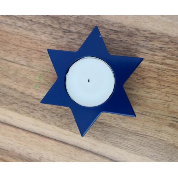 Buy white tealight candle with blue holder at wholesale prices