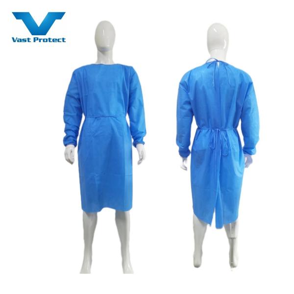 VASTPROTECT Disposable Surgical Gown Soft Knitted Cuffs SMS Isolation Coverall