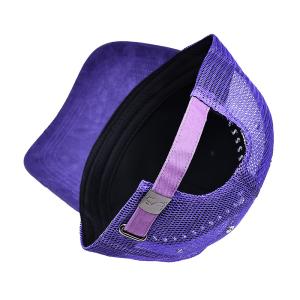Customization 5 Panel Trucker Cap Visor Curved Eyelets Purple Mesh Hat Color