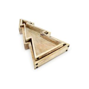 Sustainable Christmas Serving Trays Set Of 2 Bamboo Wooden Christmas Tree Plate