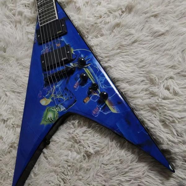 Factory Customized Special Body Blue Flying V Electric Guitar Black Hardware with A Top Quality