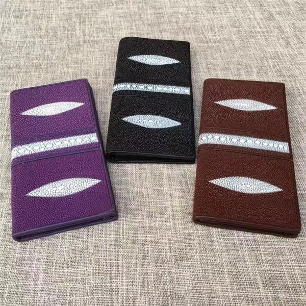 Unisex Style Authentic Real Stingray Skin Women Long Wallet Female Purple Thin Clutch Bag Genuine Leather Card Purse