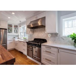 Matt Lacquer MDF Kitchen Cabinets White Color Custom Quartz / Granite Countertop