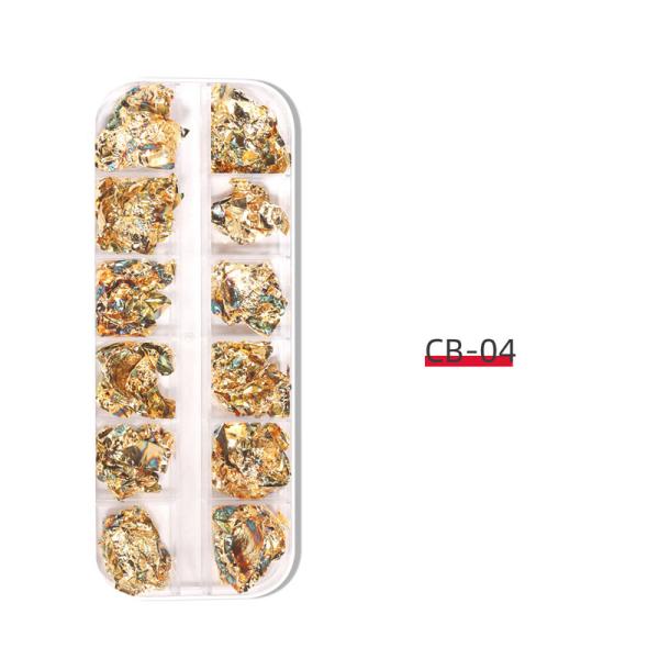 12 Grid Boxed Nail Art Gold and Silver Foil Paper 2D Style 4 Color Gold Wave Fragments