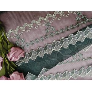Geometric White Embroidered Tulle Fabric Luxury Bridal Lace Fabric
