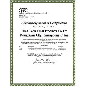 TIMETECH GLASS Certifications