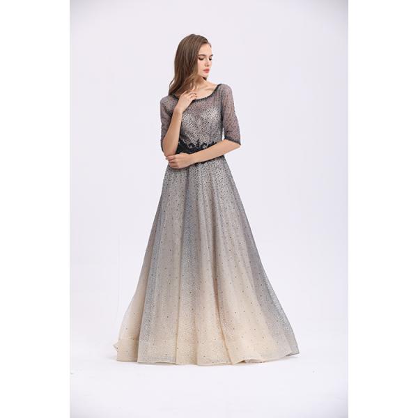 Polyester And Spandex Prom Party Dress Half Sleeve With Lace Up Back Or Zip