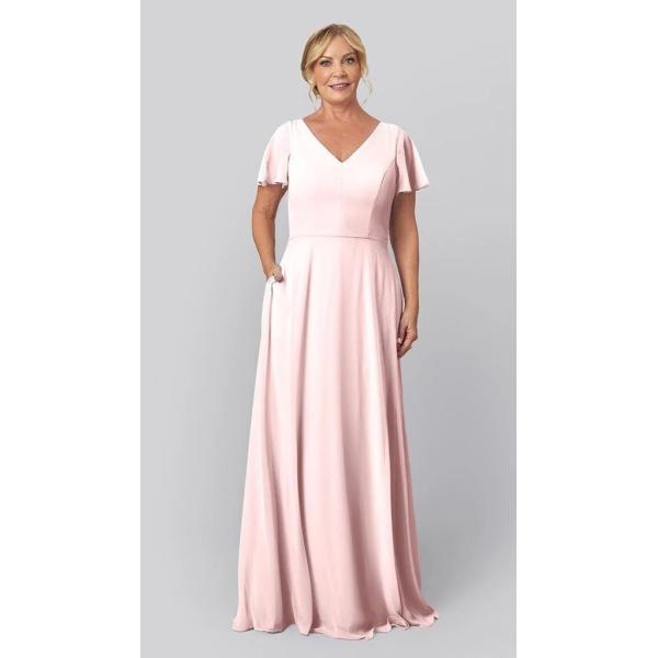 Romantic V-neckline A-line Back Keyhole Cutout Short Flutter Sleeve Zipper Navy Chiffon Mother Of The Bride Dress